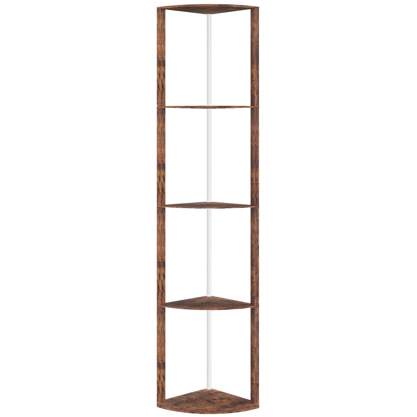 HOMCOM RGB LED Floor Lamp with Shelves, 5-Tier Dimmable, Remote Control, Corner Display for Living Room/Bedroom/Office, Rustic Brown