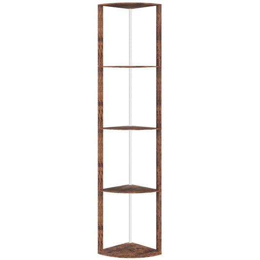 HOMCOM RGB LED Floor Lamp with Shelves, 5-Tier Dimmable, Remote Control, Corner Display for Living Room/Bedroom/Office, Rustic Brown