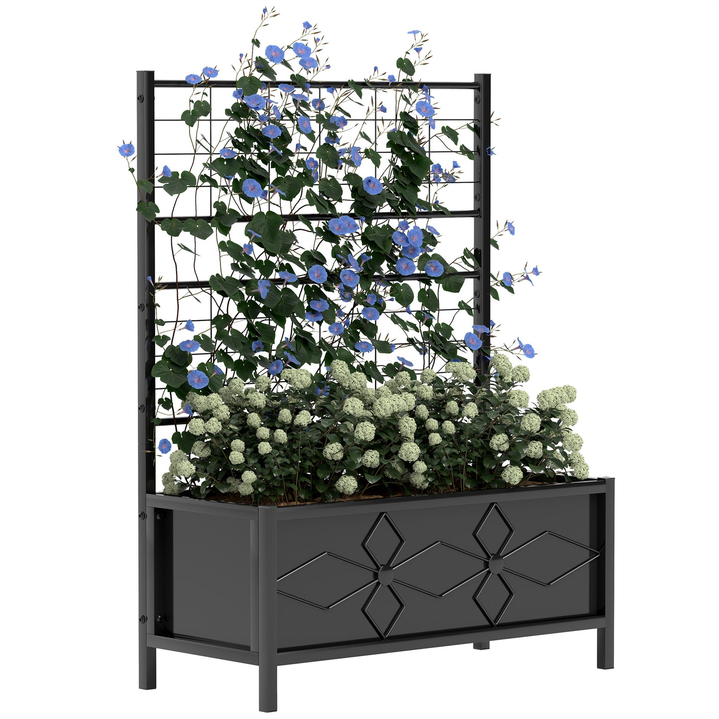 Outsunny Raised Bed with Trellis, Galvanised Planter Box with Drainage Holes for Vegetables, Herbs & Flowers, 90x40x120 cm, Black