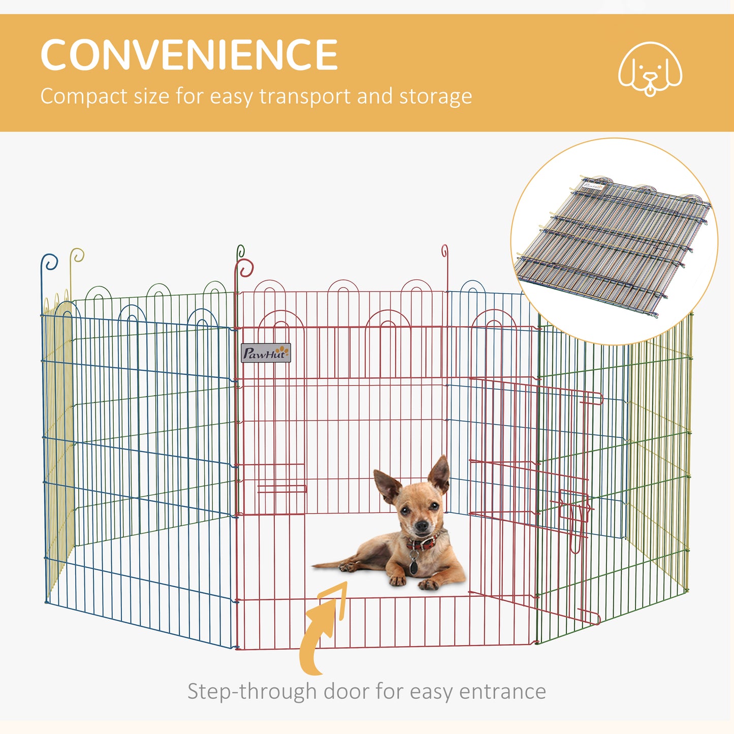 PawHut Pet Playpen Crate, with Eight Panels, Door, for Indoors and Outdoors, 60H x Ø156cm