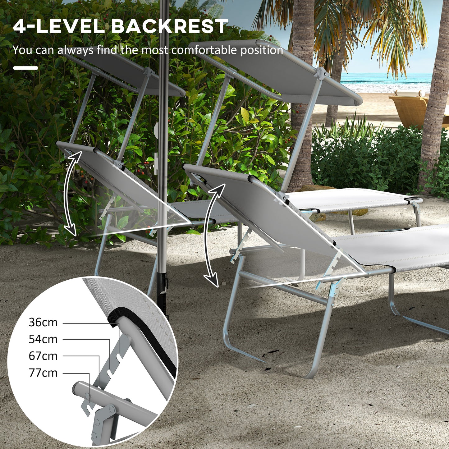 Outsunny 2-Piece Adjustable Folding Sun Lounger Set - Light Grey