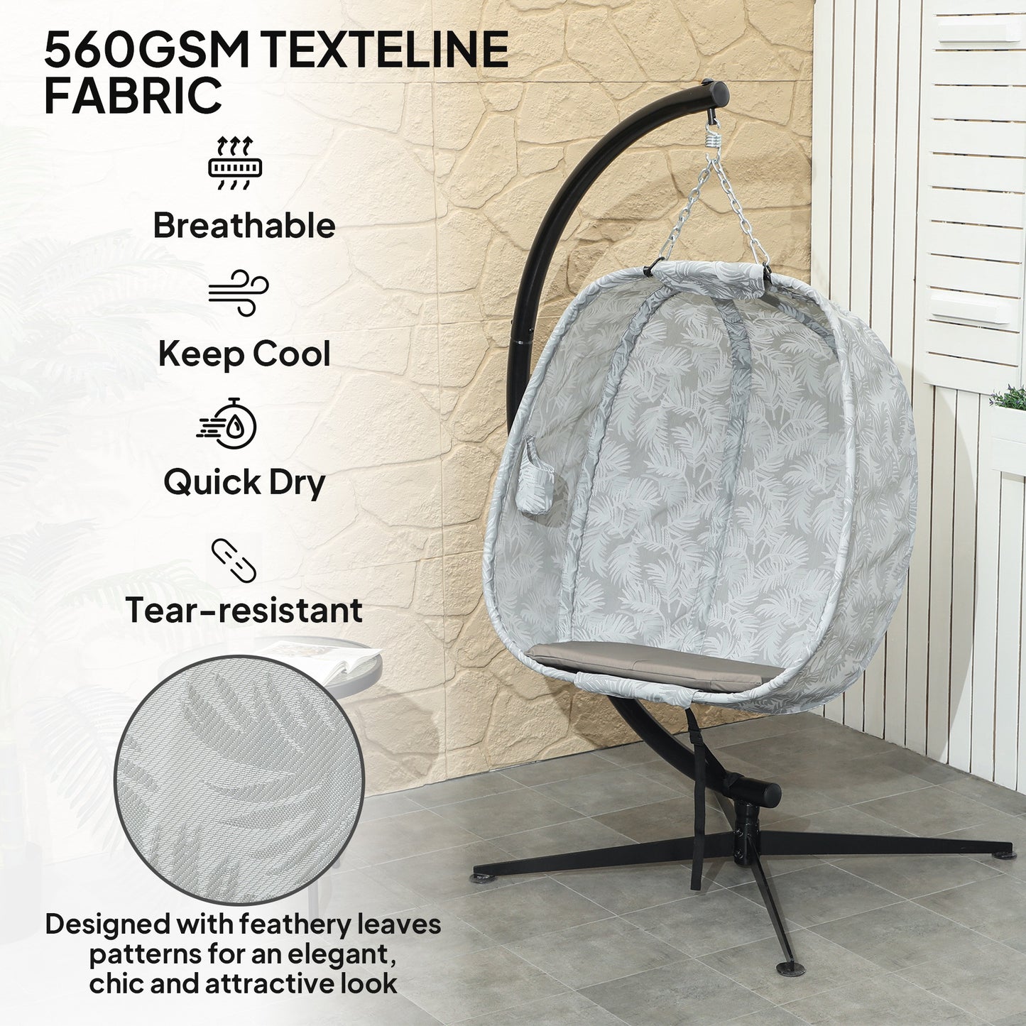 Outsunny Hanging Egg Chair Outdoor Indoor Garden Swing Chair Sand Brown