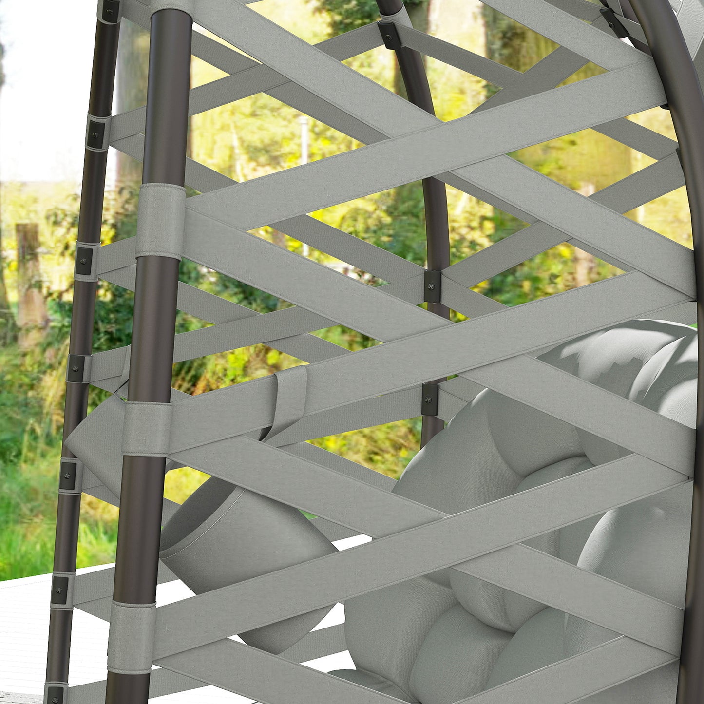 Outsunny 2 Seater Egg Chair Outdoor, Folding Weave Garden Furniture Chair with Cushion, Cup Pockets - Light Grey