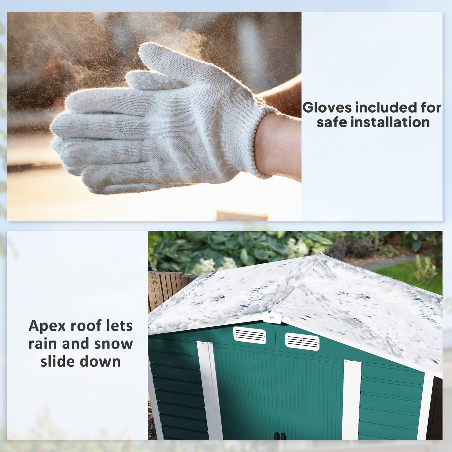 Outsunny Garden Shed 7x4ft, Easy Assembly, Upgraded Galvanised Steel, Double Lockable Doors, Vents & Gloves, Foundation Kit, Green