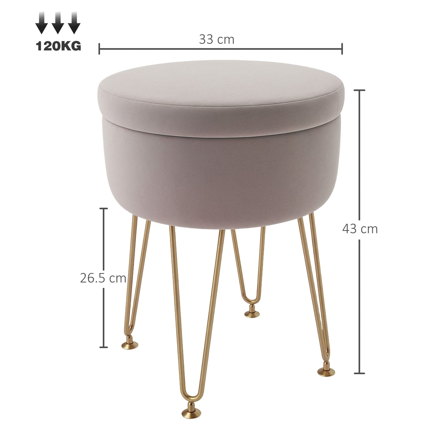 HOMCOM 5L Velvet-Feel Storage Ottoman - Light Pink