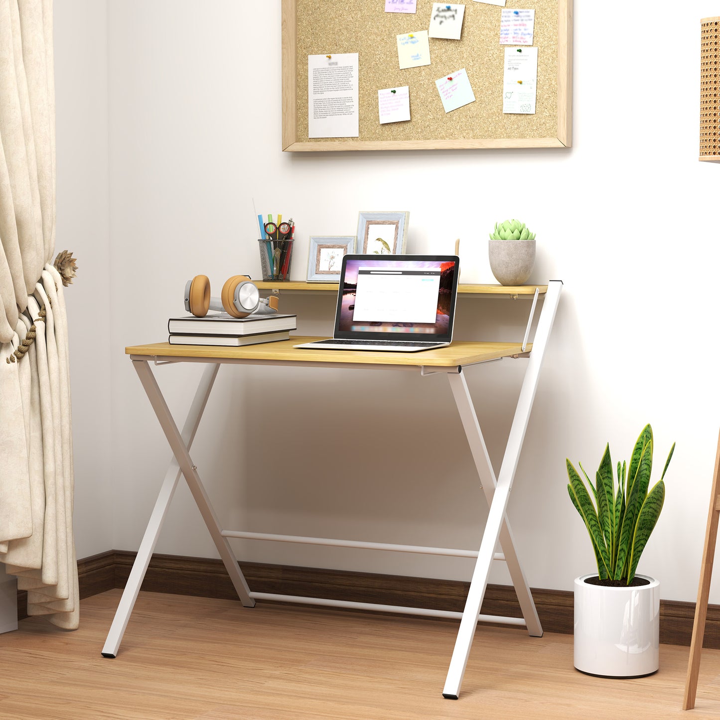 HOMCOM Compact Folding Desk for Small Spaces, Maple Wood-effect