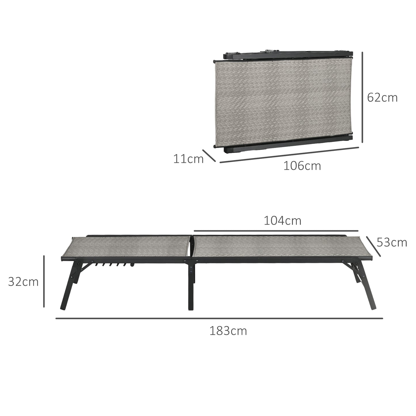Outsunny Foldable PE Rattan Sun Lounger Set of 2, Patio Wicker Recliners w/ 5-Level Adjustable Backrest, for Poolside, Garden, Mixed Grey