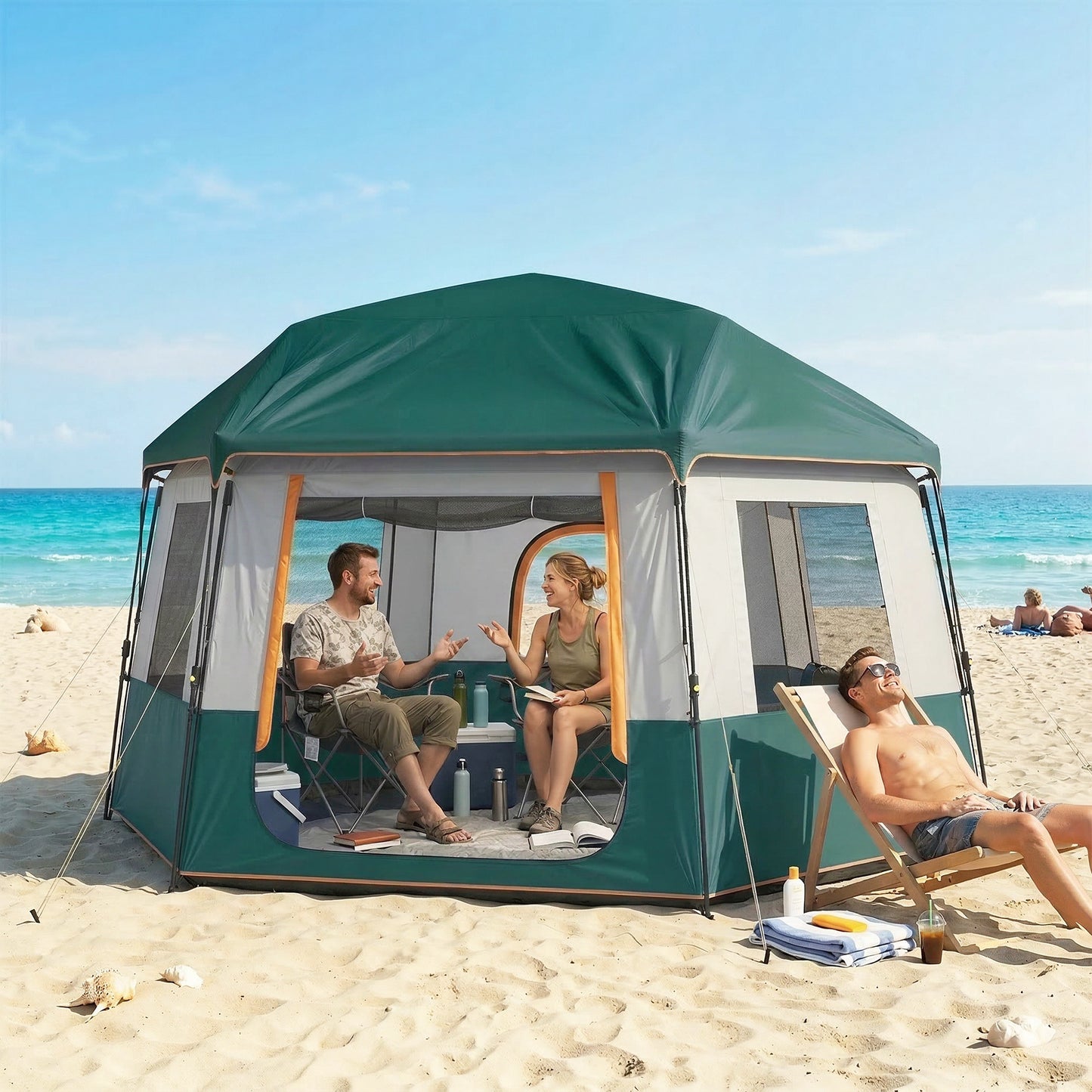 Outsunny Cabin Tent Easy Setup 3000mm Waterproof Camping Tent 4 Person with Carrying Bag Green