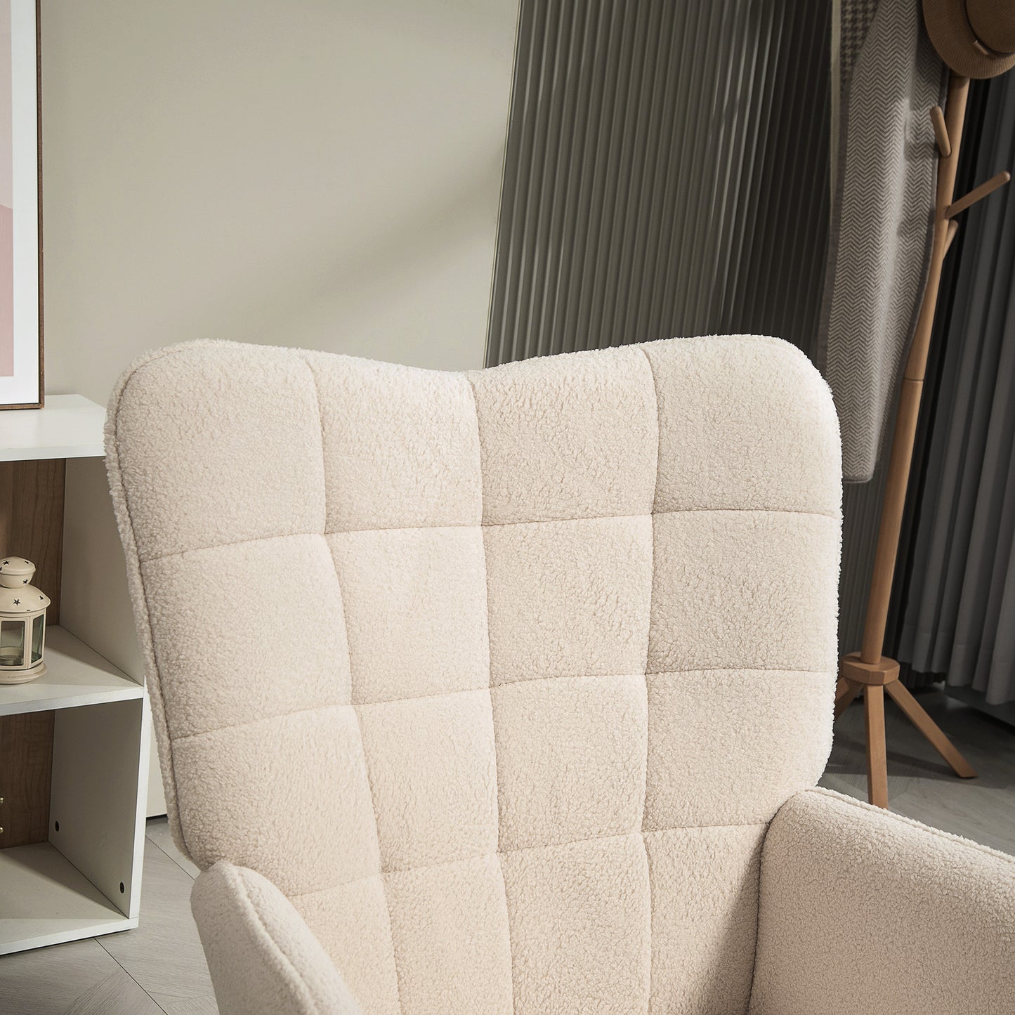 HOMCOM Modern Accent Chair, Upholstered Tufted Wingback Armchair with Seat Padding, Leisure Lounge Bedroom Chair with Wood Legs, Cream White