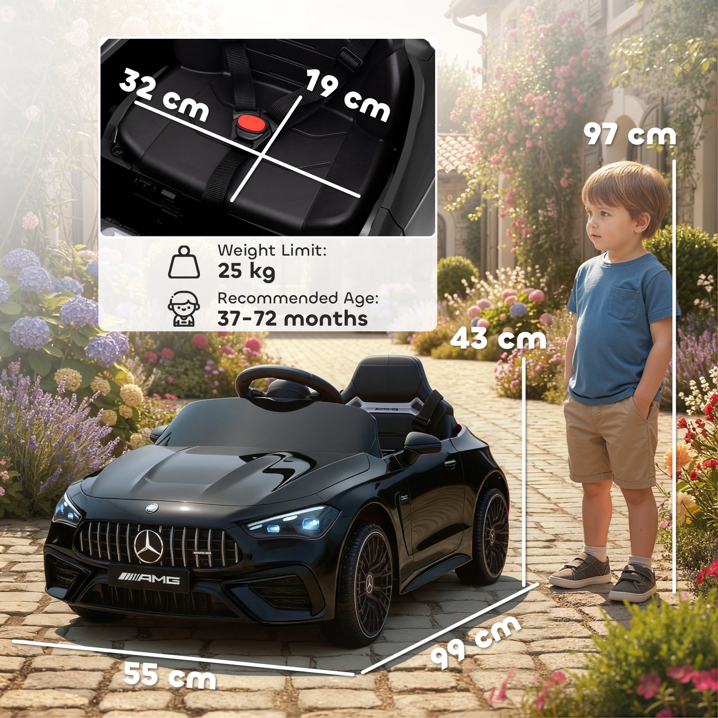 AIYAPLAY Licensed Mercedes AMG Kids Electric Car, 12V Ride On Car with Dual Motors, Remote Control for 3-6 Years, Black