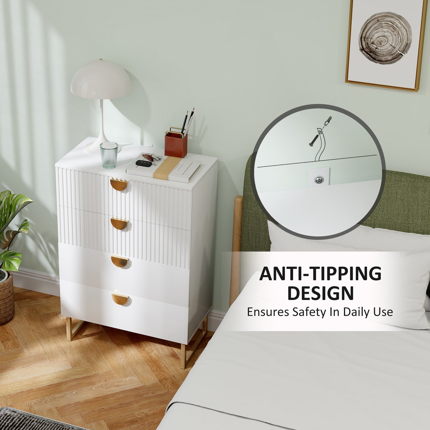 HOMCOM Elegant Chest of Four Drawers - White