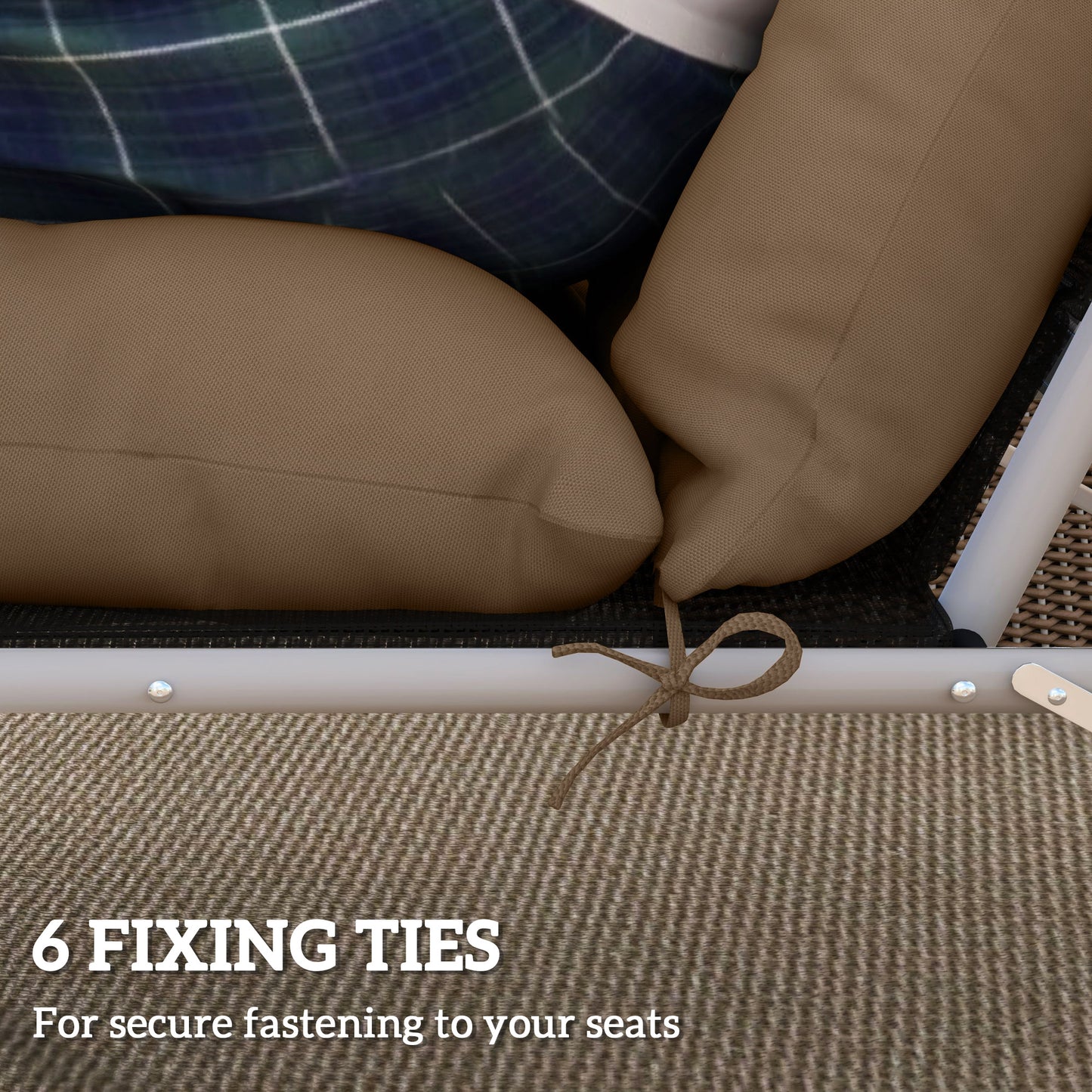 Outsunny Sun Lounger Cushions Set of 2, 190x56x10cm, UPF20+ Fabric, Thick Replacement with 6 Ties, Khaki