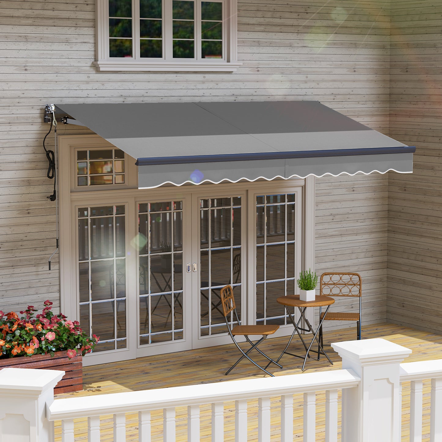 Outsunny Electric Retractable Awning, 3.5x3m, Aluminium Frame, Remote Control, UV30+ Sun Shade for Garden Patio Door Window, Dark Grey