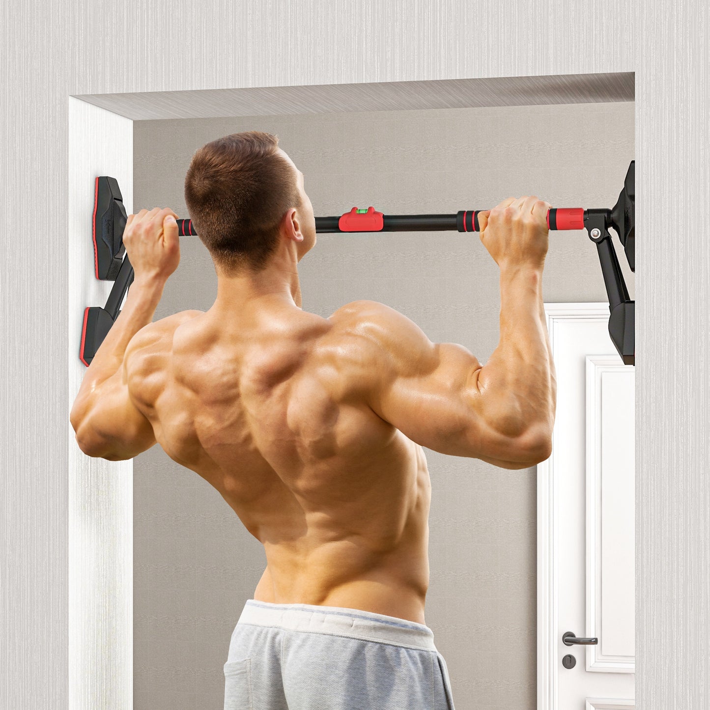SPORTNOW Pull Up Bar Doorway 79-107cm, No Screw Chin Up Bar 225kg Capacity, with Level Gauge, Triangle Support, for Home Workout