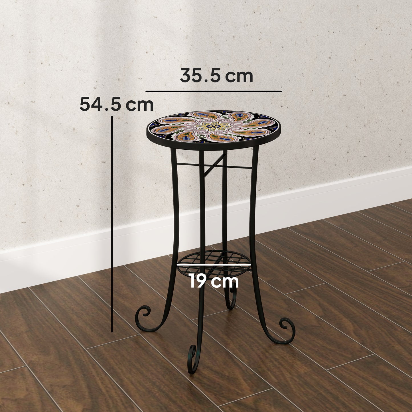 Outsunny Mosaic Garden Table, 35.5 cm Round Outdoor Ceramic Tile Top, Patio/Balcony End Table, Orange