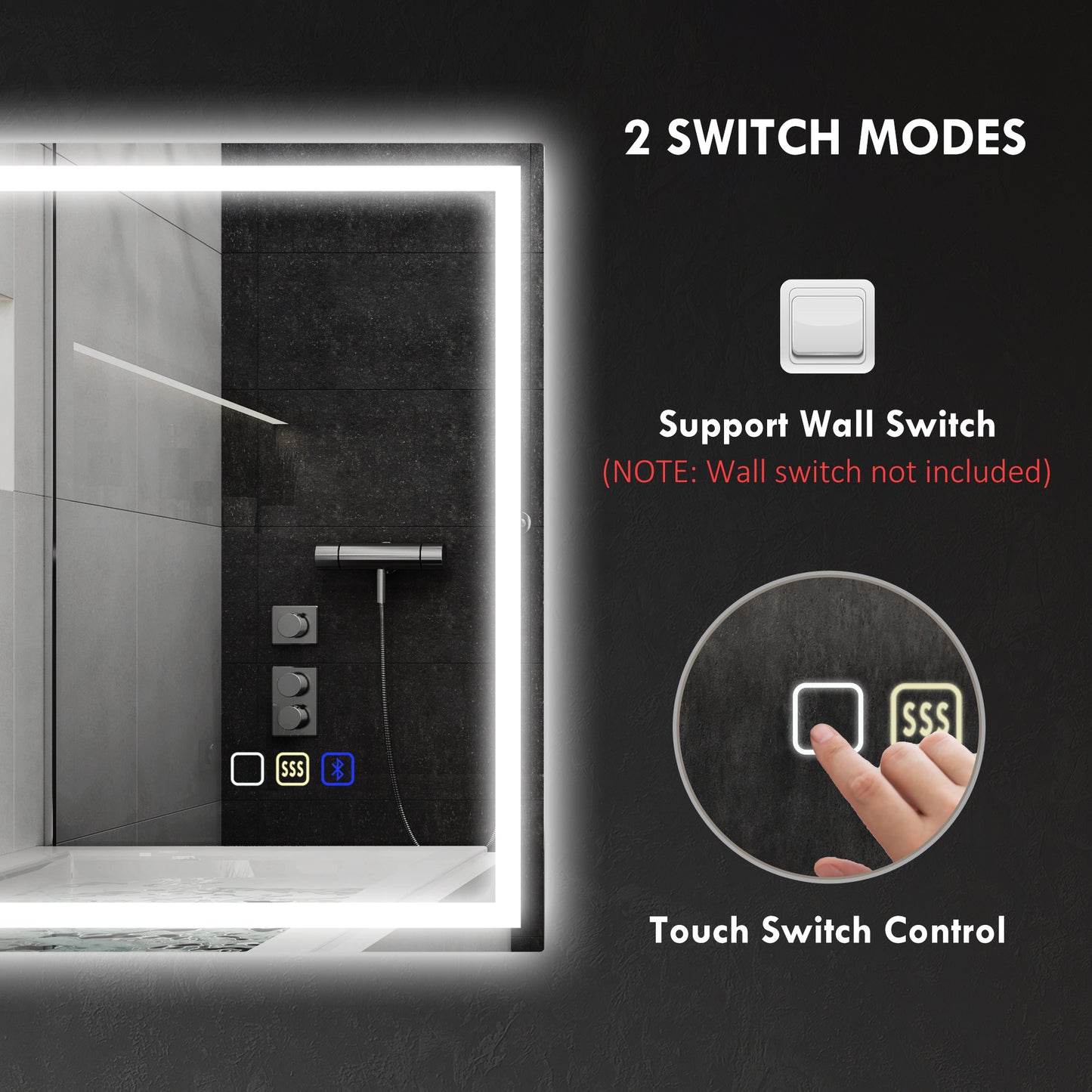 HOMCOM 60 x 80 cm Bluetooth LED Bathroom Mirror with Demister Pad - Silver Tone
