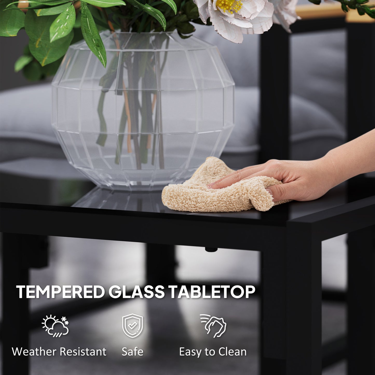 Outsunny Garden Furniture Set, 4-Piece with Loveseat Sofa, Armchairs, Glass Coffee Table, Cushions for Balcony, Patio, Light Grey