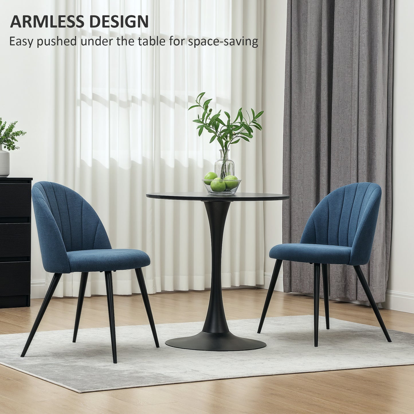 HOMCOM Velvet Dining Chairs Set of 2, Modern Upholstered, Metal Legs, Shell Backrest, Padded Seat for Dining Room, Bedroom, Living Room, Blue