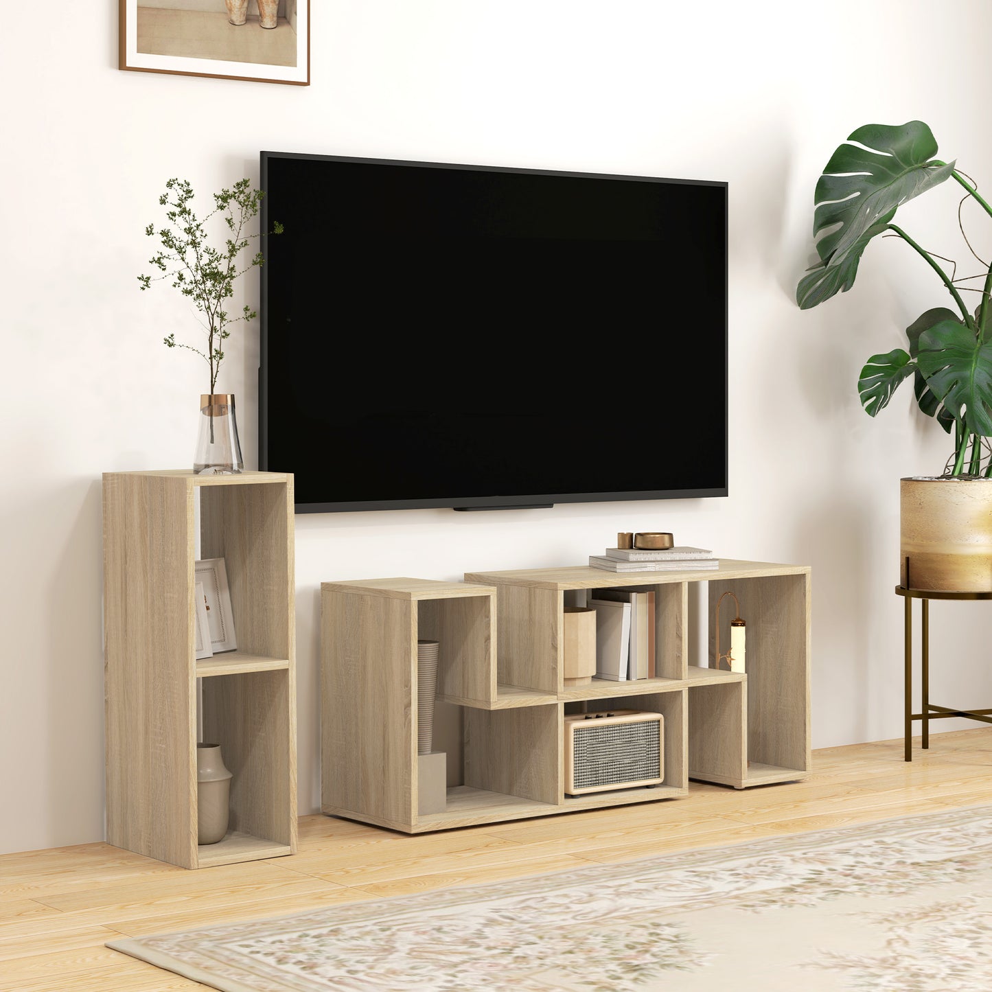 HOMCOM TV Stand for TVs up to 75", Storage Shelves, Extendable Entertainment Unit, Grey Oak