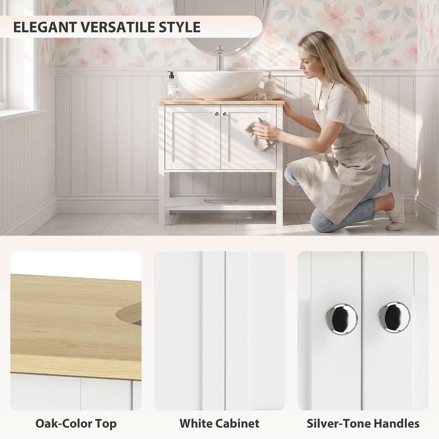 HOMCOM Under Sink Bathroom Cabinet with 2 Doors, Open Shelf and U-Shape Cut-Out for Basin with or without Pedestal, White