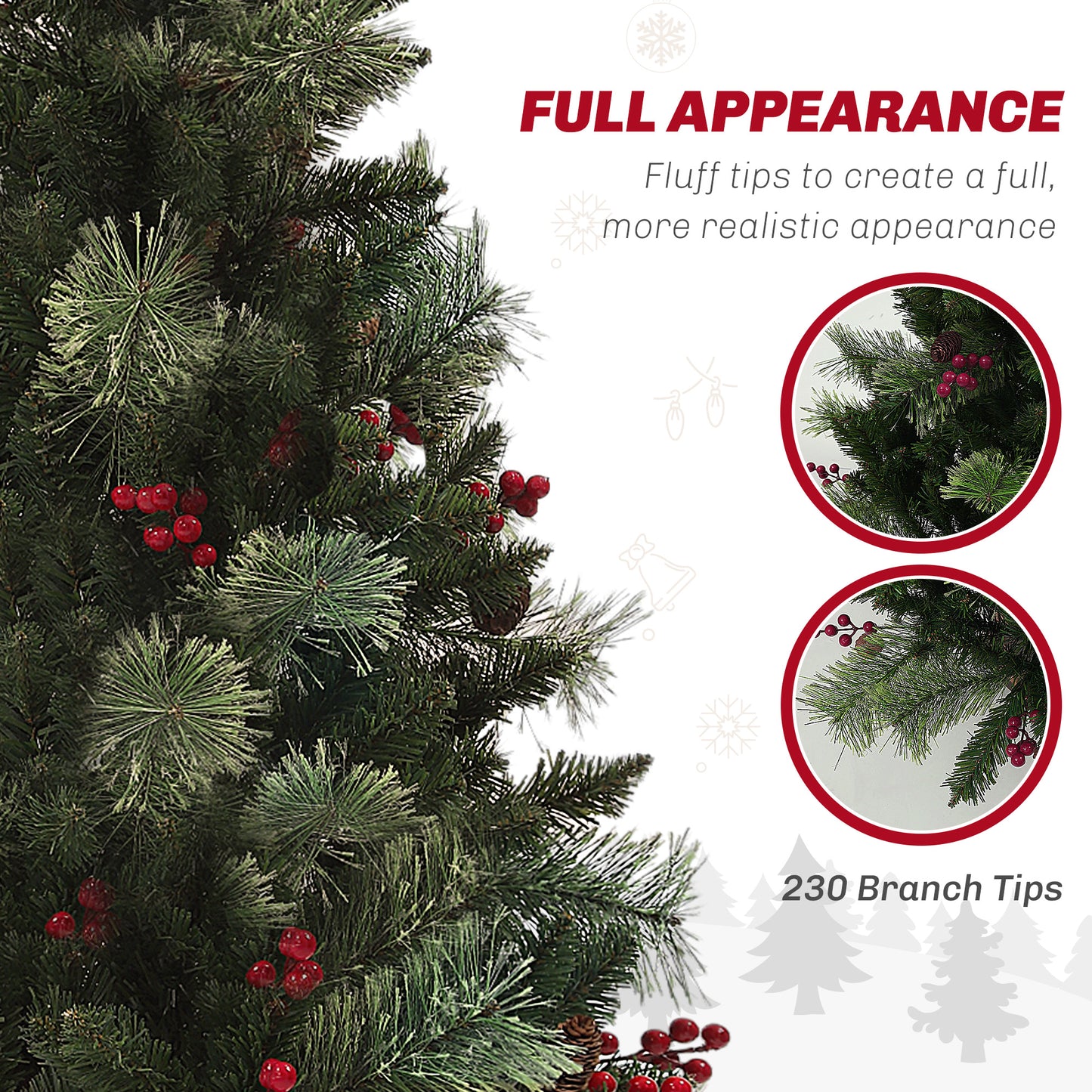 HOMCOM 1.2m/4ft Artificial Christmas Tree with 100 Warm White LED Lights Green