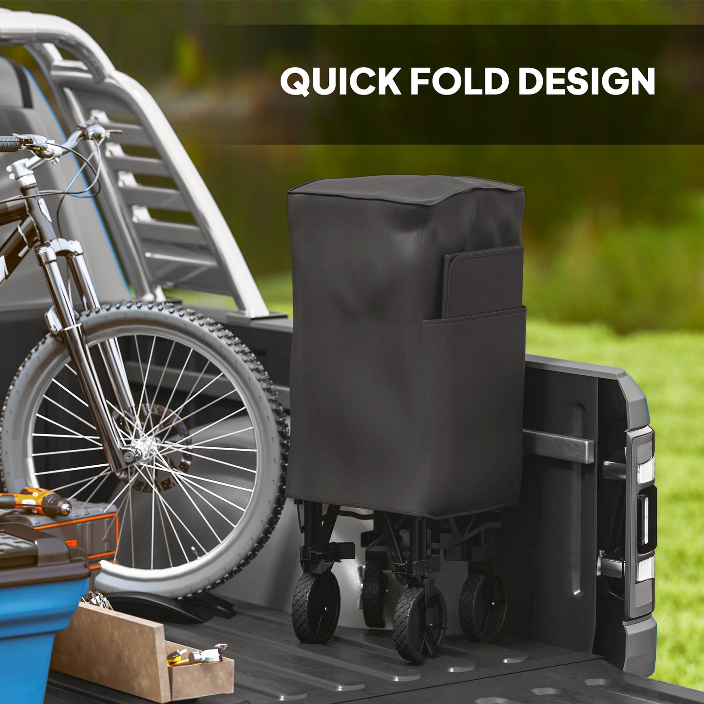 Outsunny Double Decker Folding Trolley, 200KG 350L Collapsible Wagon Cart, 134cm Extendable for Camping, Sports, Beach, Black