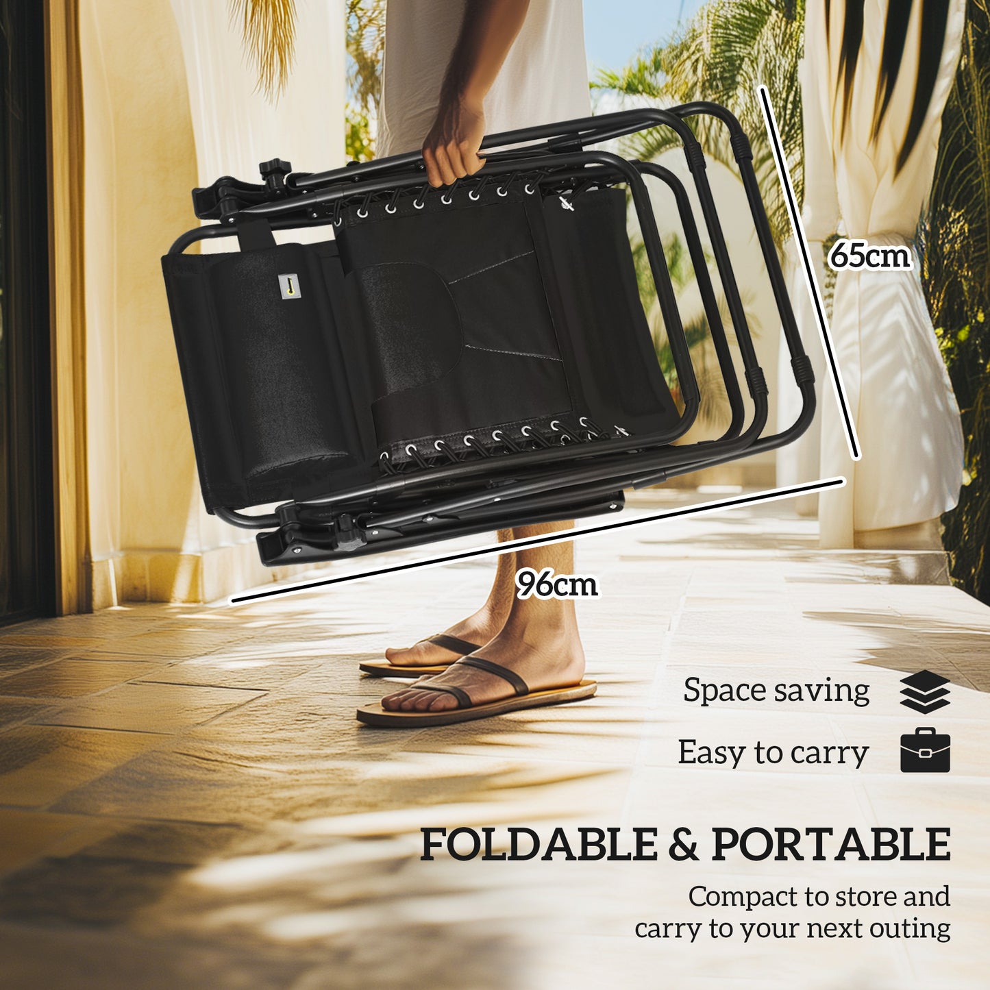 Outsunny Zero Gravity Lounger Chair Set of 2, Folding Reclining Chair with Shade, Cup Holder, Black