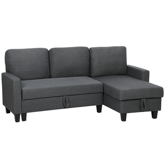 HOMCOM Three-Seater Storage Sofa Bed -  Charcoal Grey
