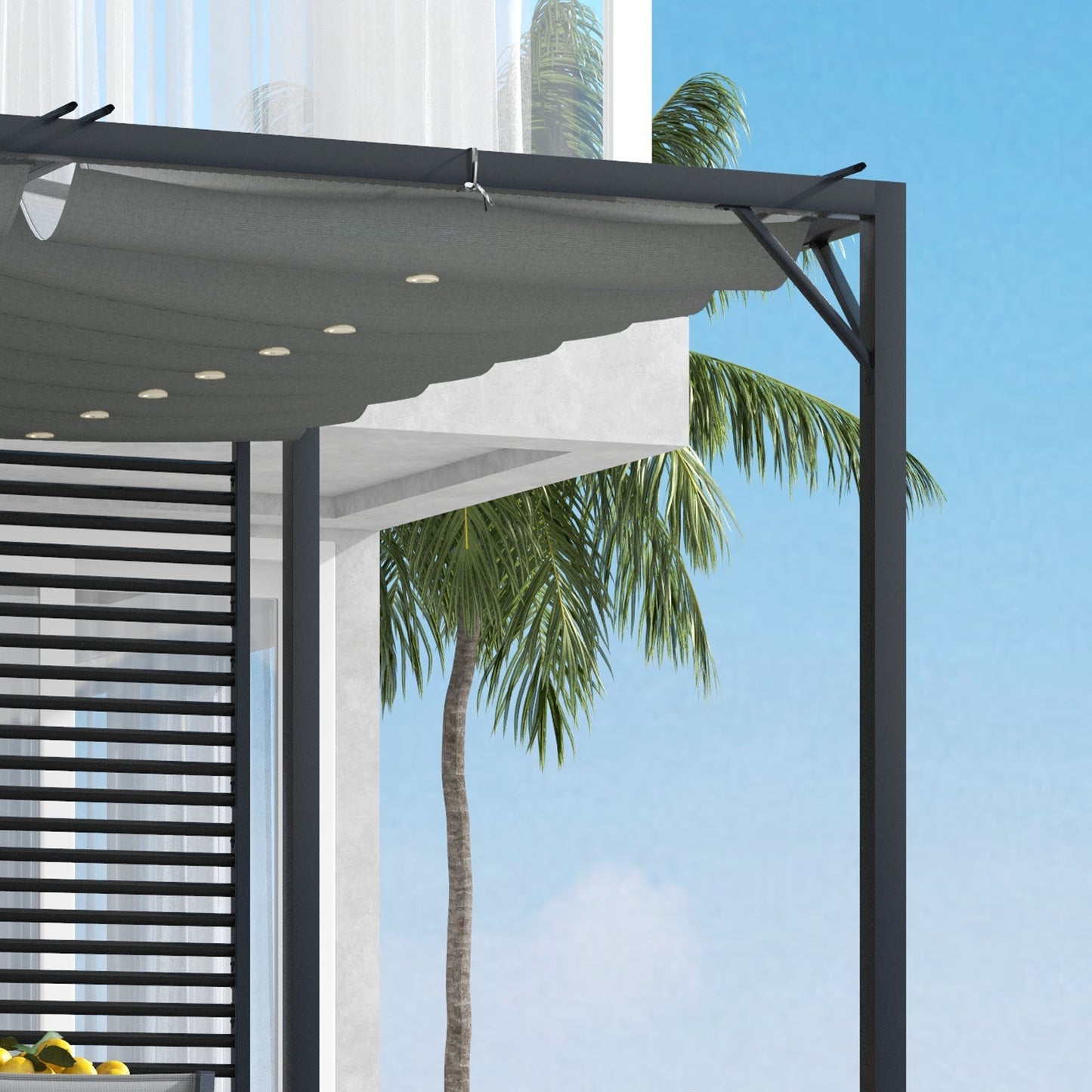Outsunny 3 x 2.8m Metal Pergola with Retractable Fabric Roof - Grey
