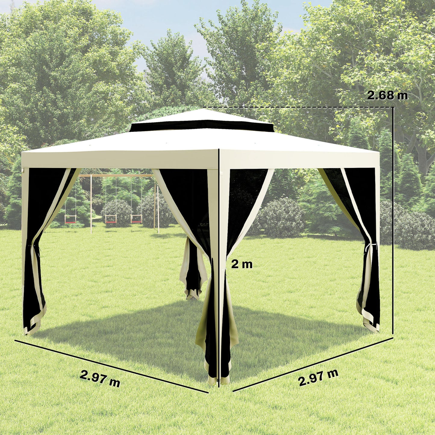 Outsunny 3 x 3 m Gazebo, Netting Party Tent, Patio Canopy Outdoor Event Shelter with Double Tier Roof, Cream White