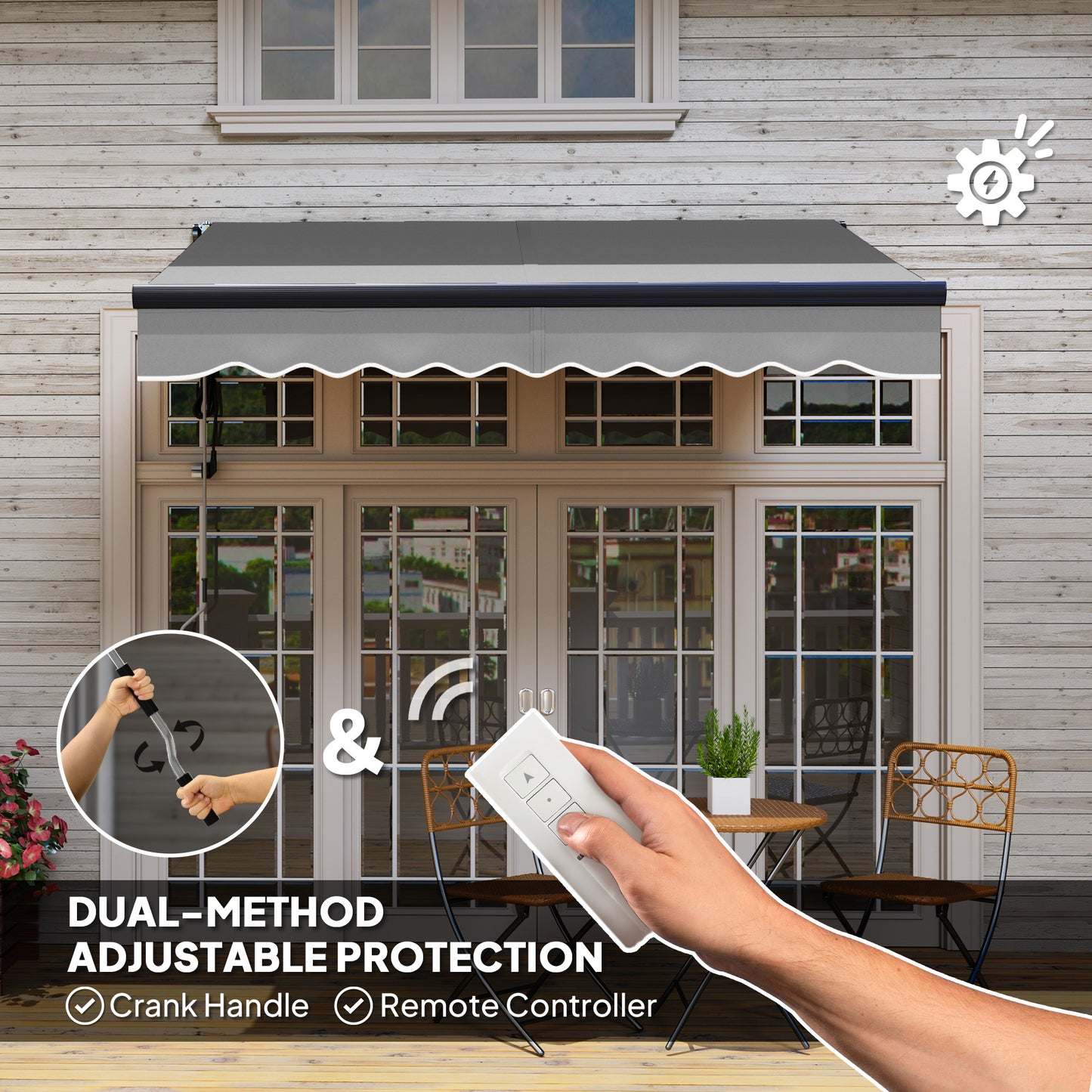 Outsunny Electric Awning, 2.5 x 2m, Remote Control, Aluminium Frame, UV30+ Sun Shade Canopy for Garden Patio or Window, Dark Grey