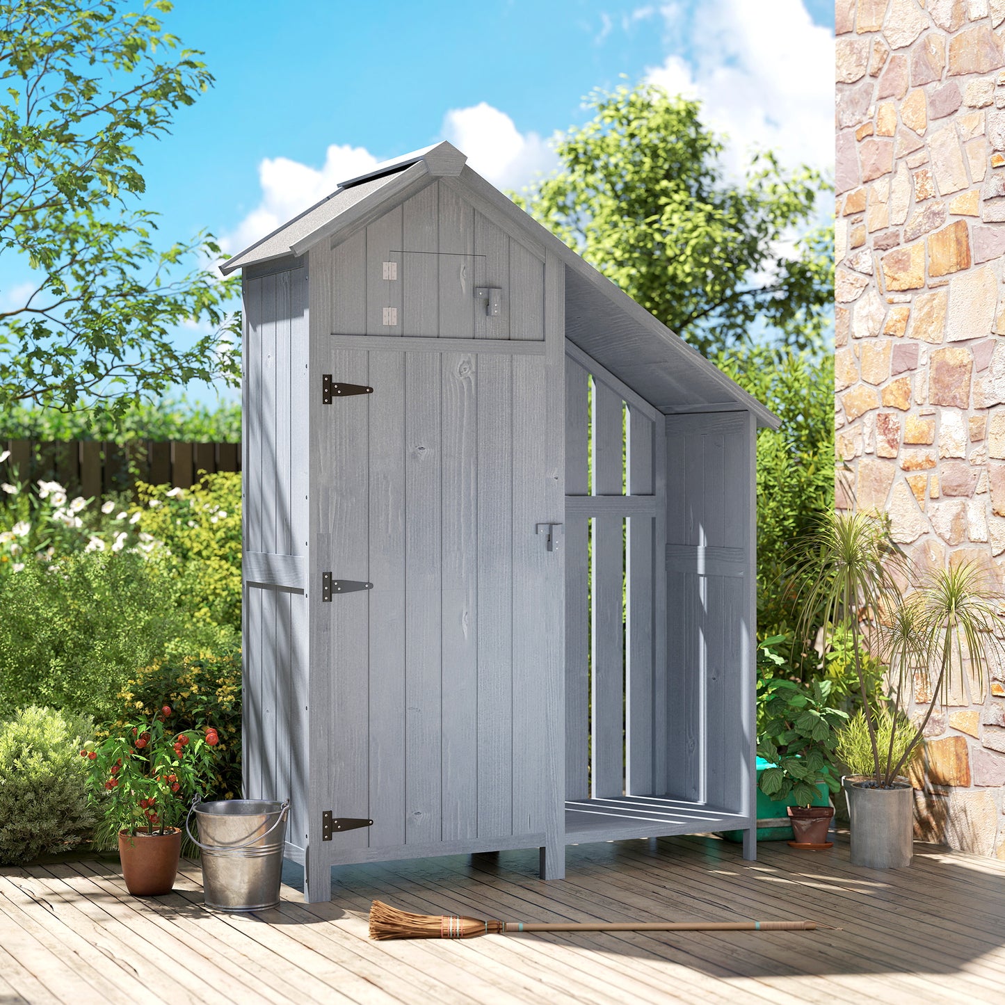 Tilt Panel Rfs Shed Outsunny Garden Outdoor Storage Shed 3 Shelves Tilt Roof w/ Firewood R ...