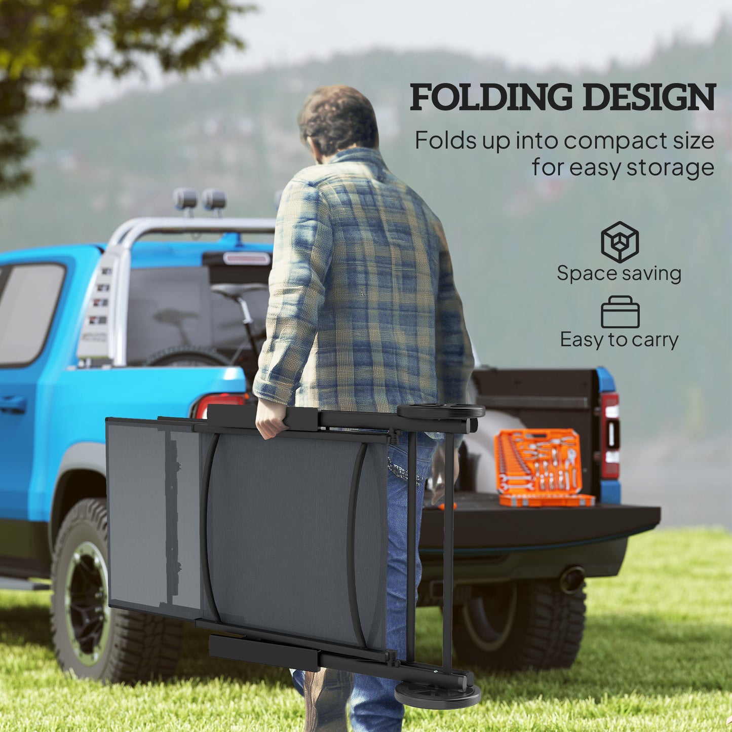 Outsunny Folding Sun Lounger with Wheels, 5-Position Adjustable Reclining Chair, Metal Frame, Armrests, Portable for Beach/Porch, Grey