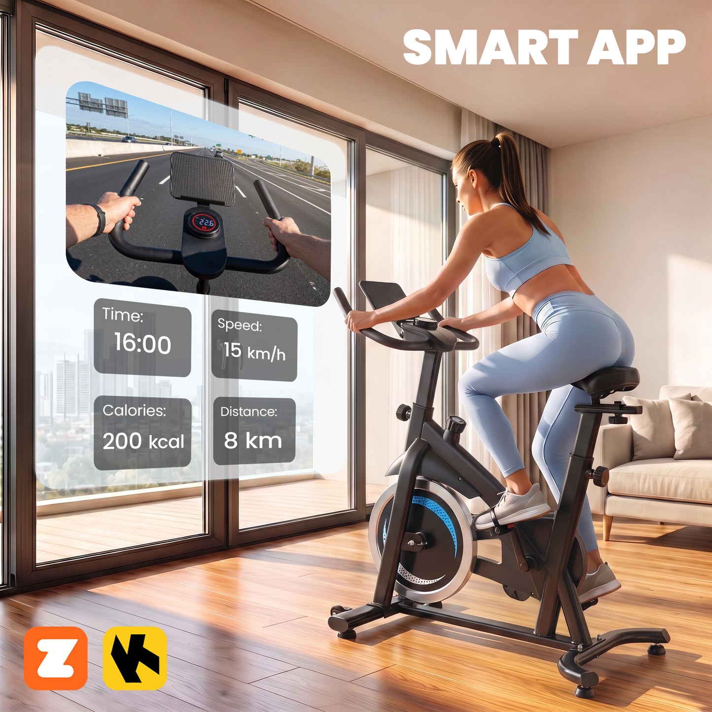 SPORTNOW Exercise Bike, Indoor Stationary Bike with Smart APP, 0-100% Magnetic Resistance, Adjustable Seat & Handlebars, Wheels