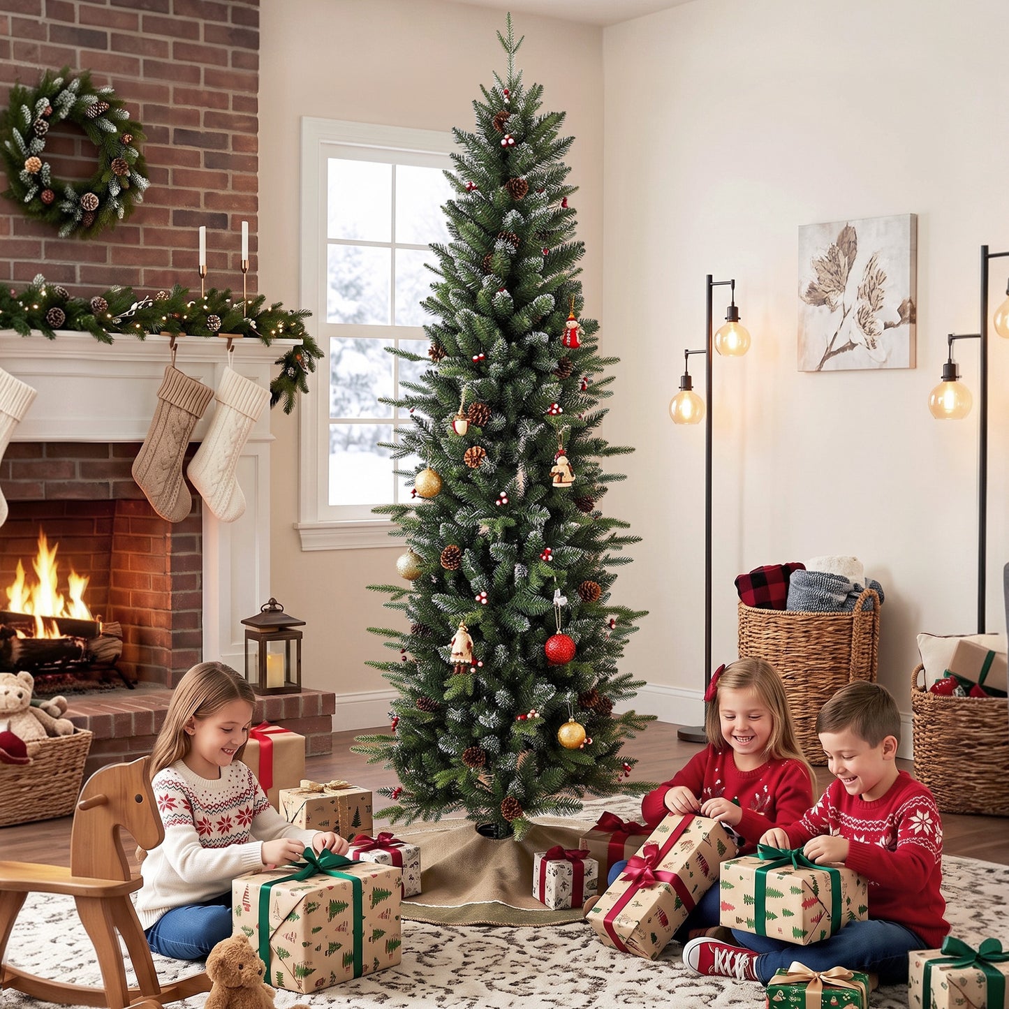 HOMCOM Slim Gracious Pine Xmas Tree, 7ft/210cm Artificial Christmas Tree with 904 Branch Tips, Foldable Steel Stand, Green