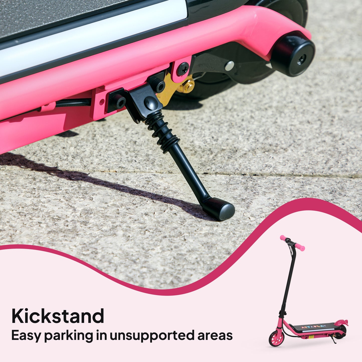 AIYAPLAY Kids Electric Scooter Ages 6-14, Dual Brakes, Flash Wheel, Light, Up to 12 KM/H & 10 KM Range, Pink