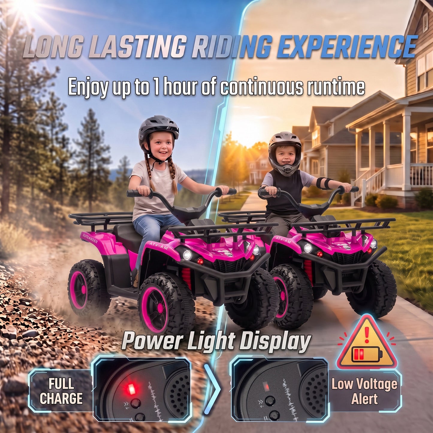 AIYAPLAY 12V Kids Electric Quad Bike, Ride on ATV with Dual Motors, Soft Start, Storage, Music, Lights for 3-8 Years, Pink