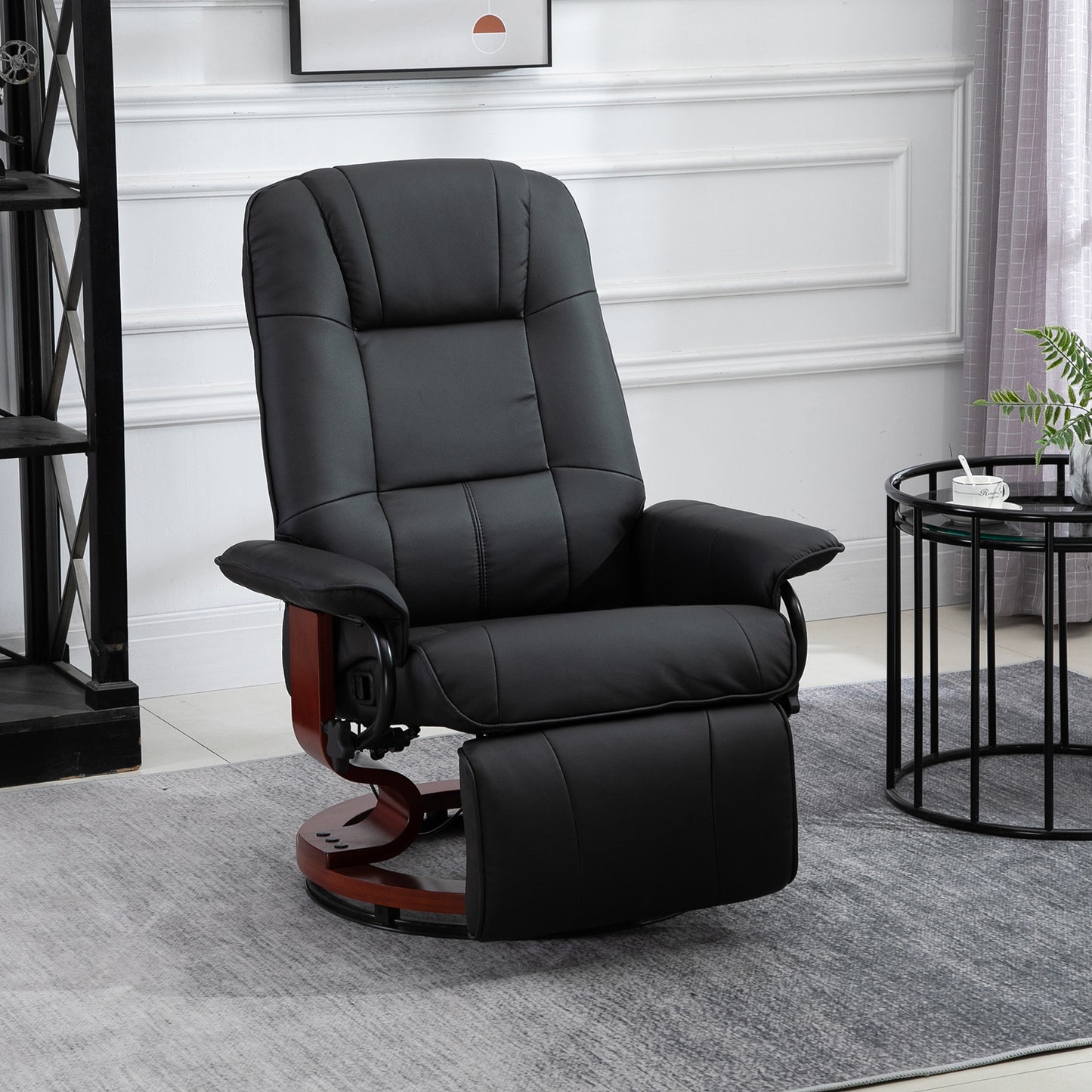 HOMCOM Linen-Like Armchair, with 145° Reclining Back and Footrest - Black