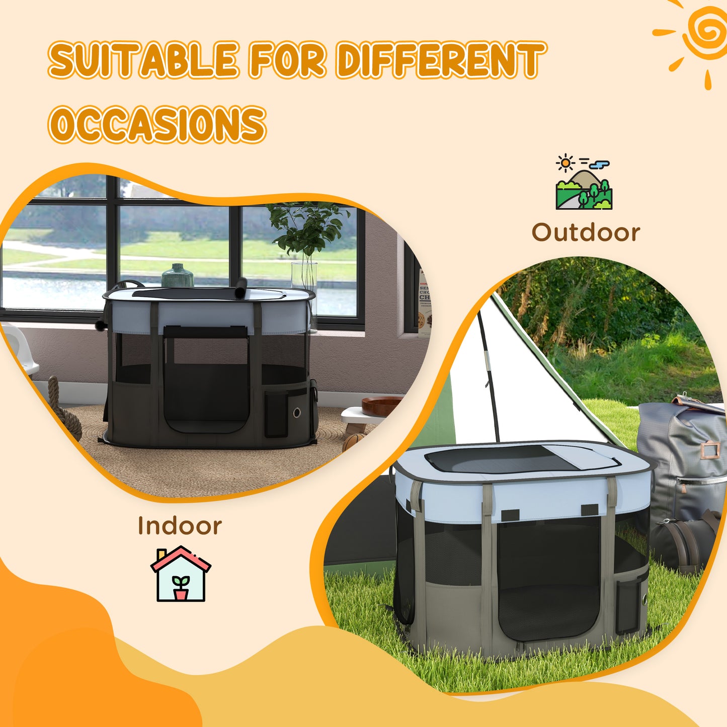 PawHut Foldable Dog Pen with Storage Bag for Indoor/Outdoor Use Grey - Small