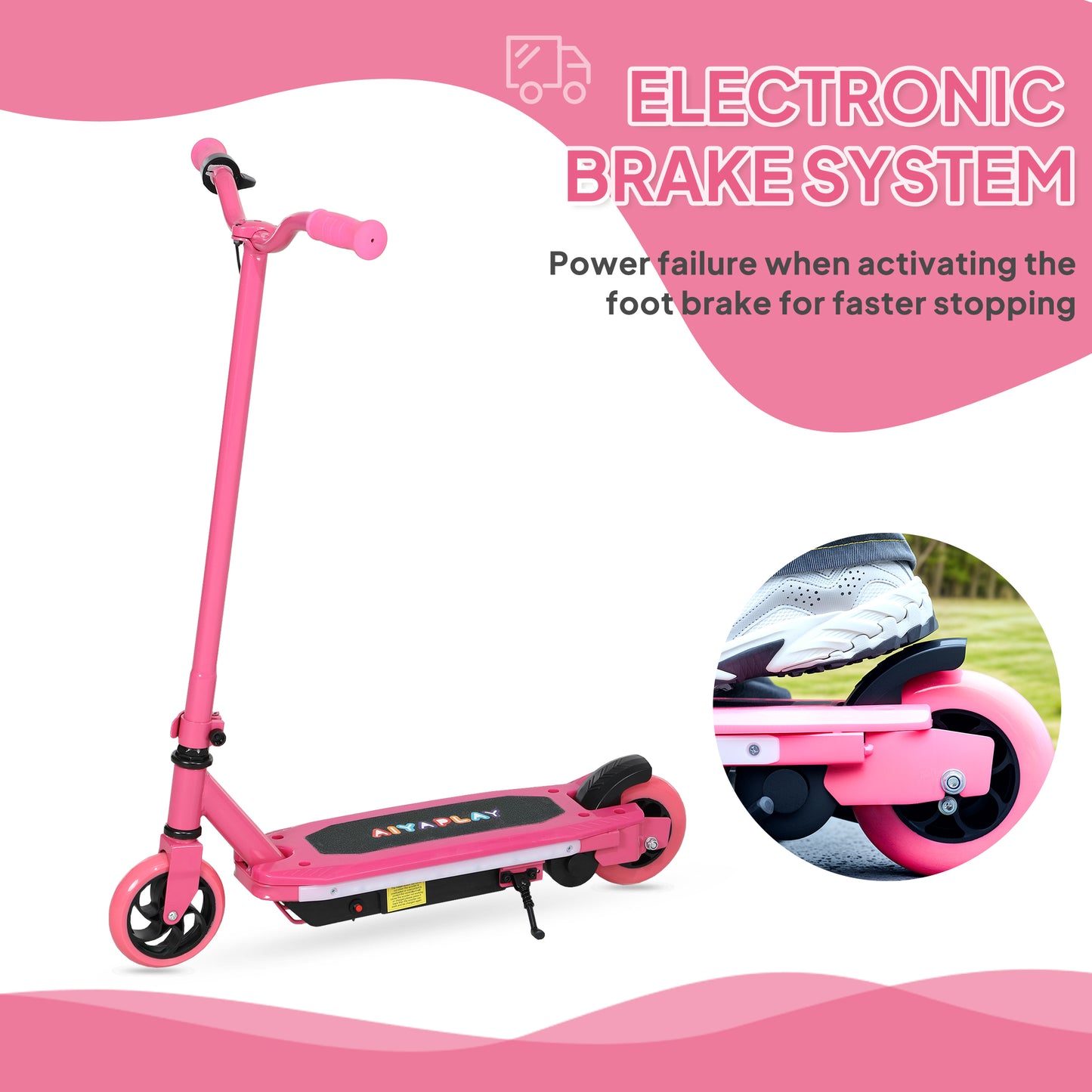 AIYAPLAY Electric Scooter for Kids Ages 6-14, with Colourful Light and Electric Brake, Kids Electric Scooter E Scooter, Up to 10 KM/H & 8 KM, Pink