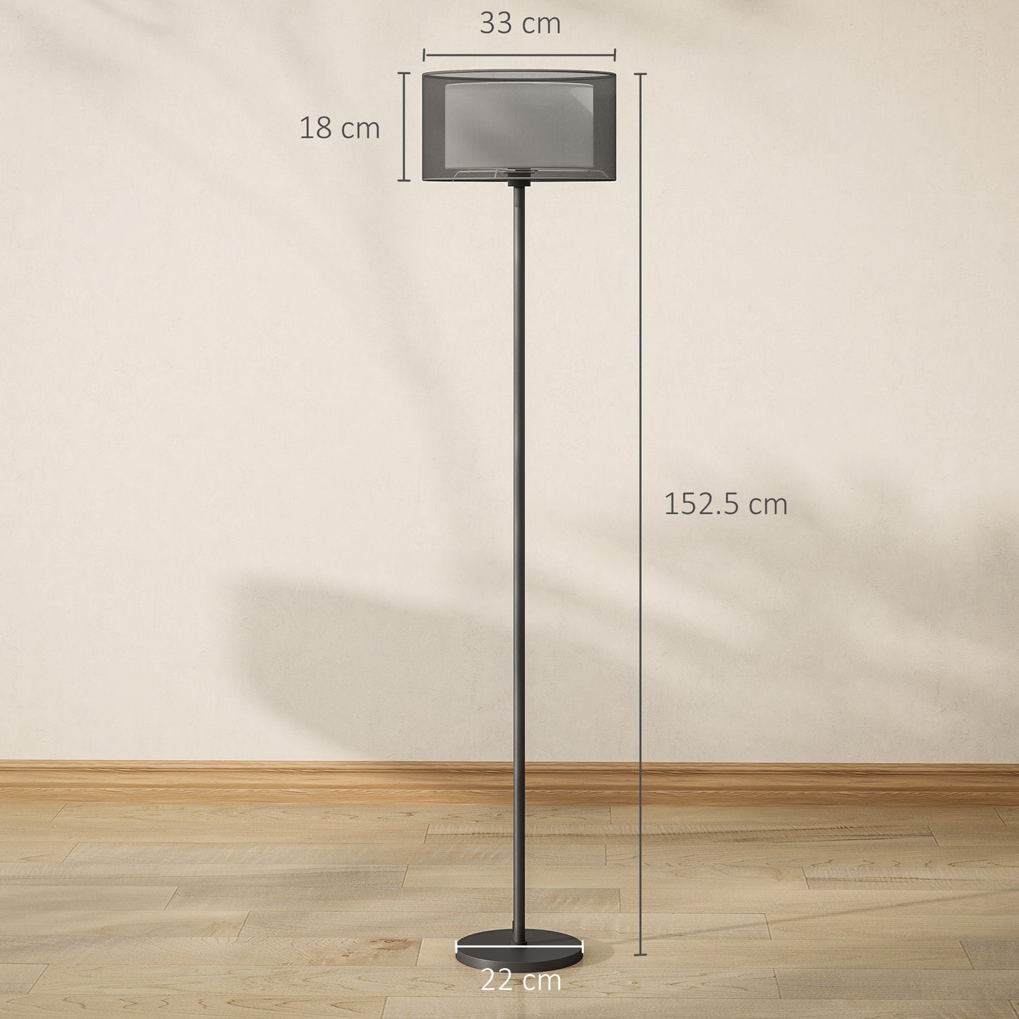HOMCOM Modern Floor Lamp with Dual-Layer Shade & Foot Switch, Height Adjustable Tall Pole for Bedroom, Office, Living Room, Black