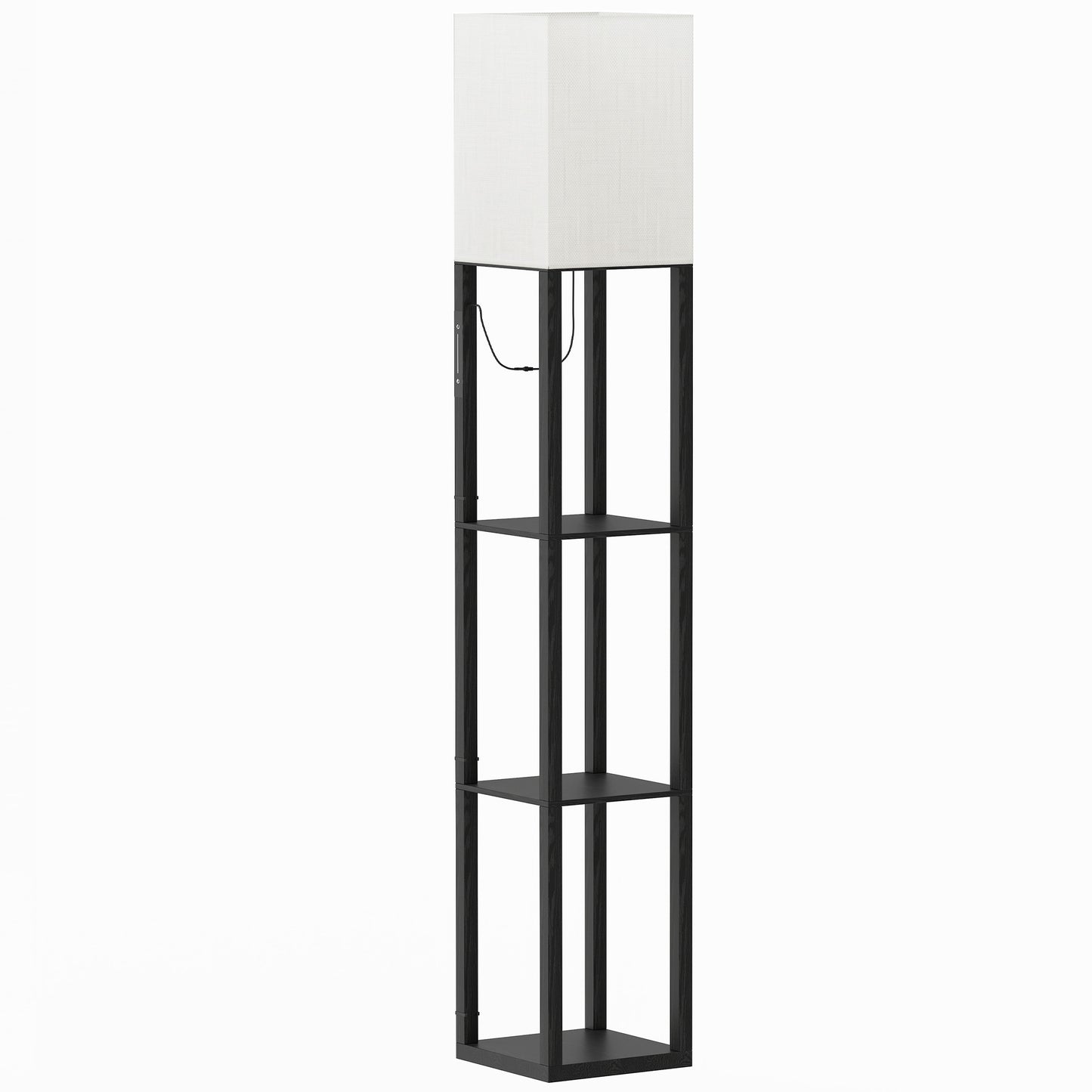 HOMCOM Floor Lamp with Shelves, Modern Dimmable Standing Lamp with Fabric Lampshade, Adjustable Colour Temperature, Black
