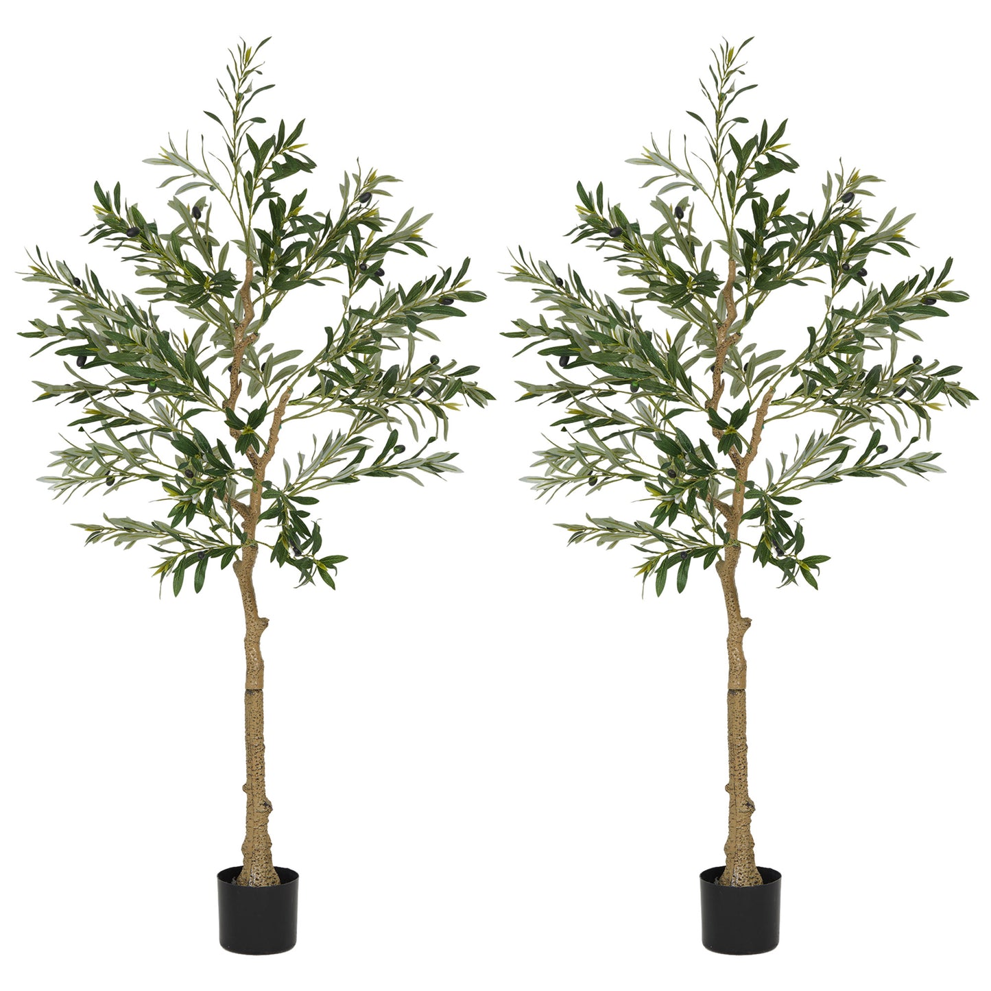 HOMCOM Set of 2 Artificial Silk Olive Trees in Pot, 5ft/150cm with 720 Leaves and 32 Olives for Indoor Decor, Home or Office, Green