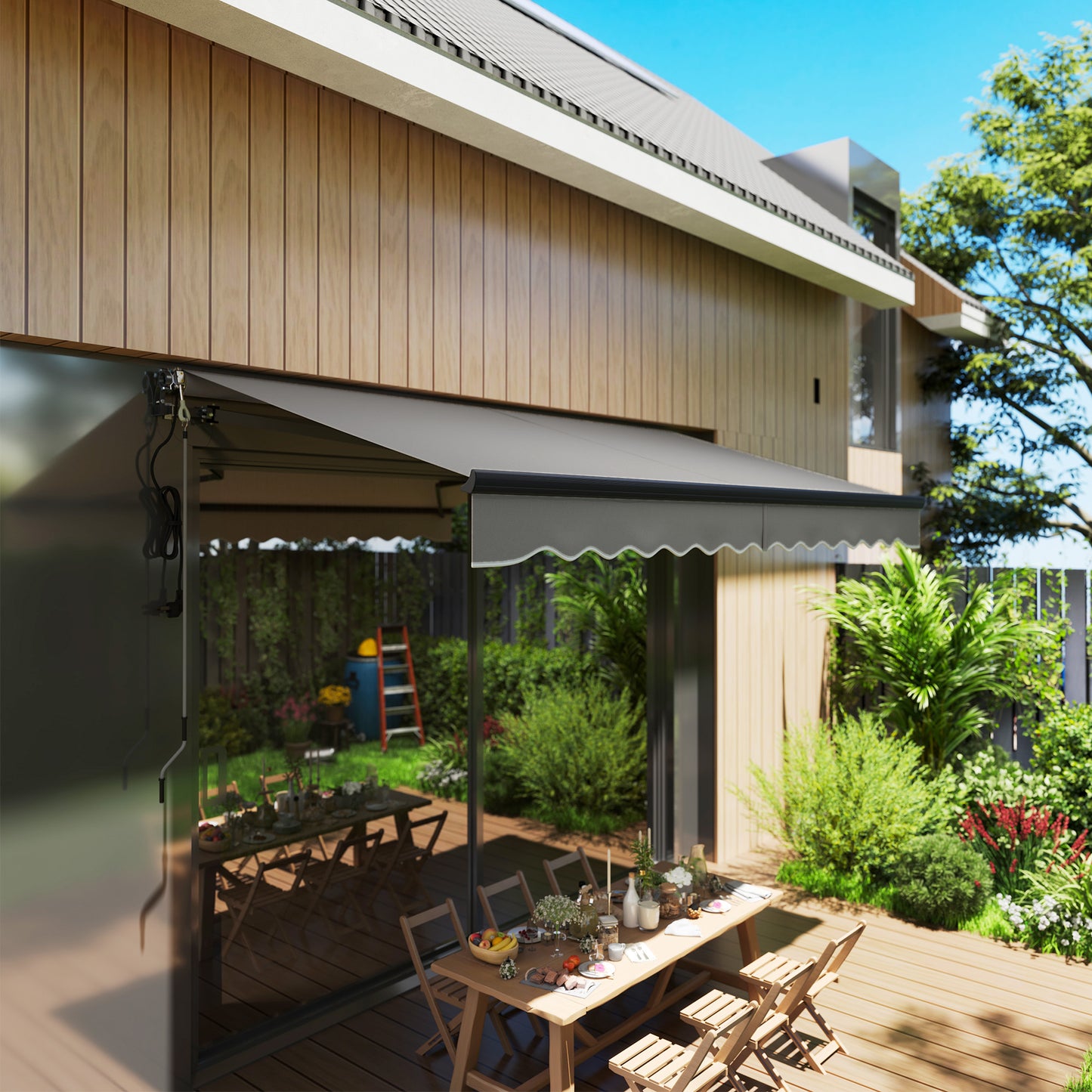 Outsunny Electric Retractable Awning, 3.5x3m, Aluminium Frame, Remote Control, UV30+ Sun Shade for Garden Patio Door Window, Dark Grey