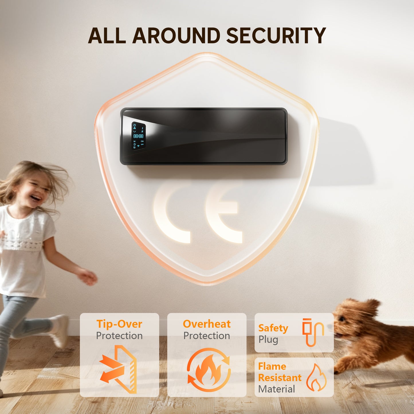 HOMCOM 2000W Wall-mounted Ceramic Electric Heater with Fan, Adjustable Thermostat - Black