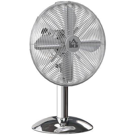 HOMCOM Three-Speed Oscillating Desk Fan - Silver-Tone