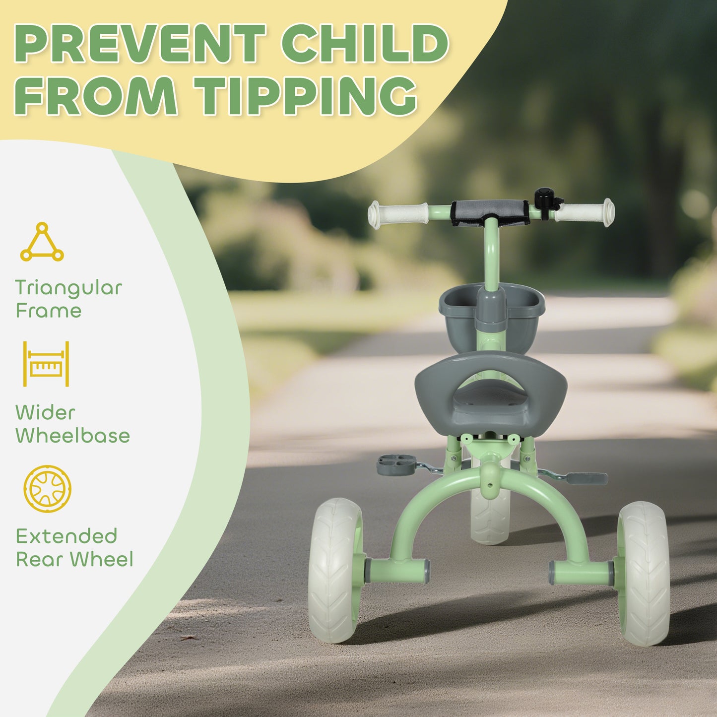 AIYAPLAY Kids Trike, Toddler Tricycle with Front Basket and EVA Wheels for Ages 2-5 Years, Indoor Outdoor for Boys Girls, Green