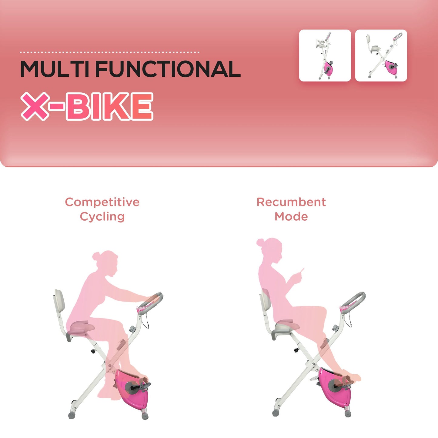 HOMCOM Folding Exercise Bike, 8 Level Magnetic Resistance Indoor Stationary Bike, Upright Fitness Bike with Backrest Tablet Holder, 5 Level Adjustable Seat Height, White