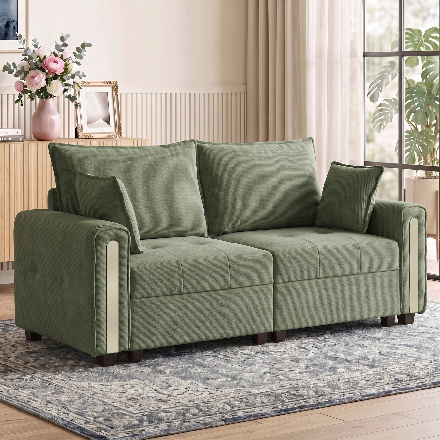 HOMCOM 2 Seater Sofa with Lift-Up Storage, 168 cm Comfy Velvet Small Couch with Wide Deep Seat, Dark Green