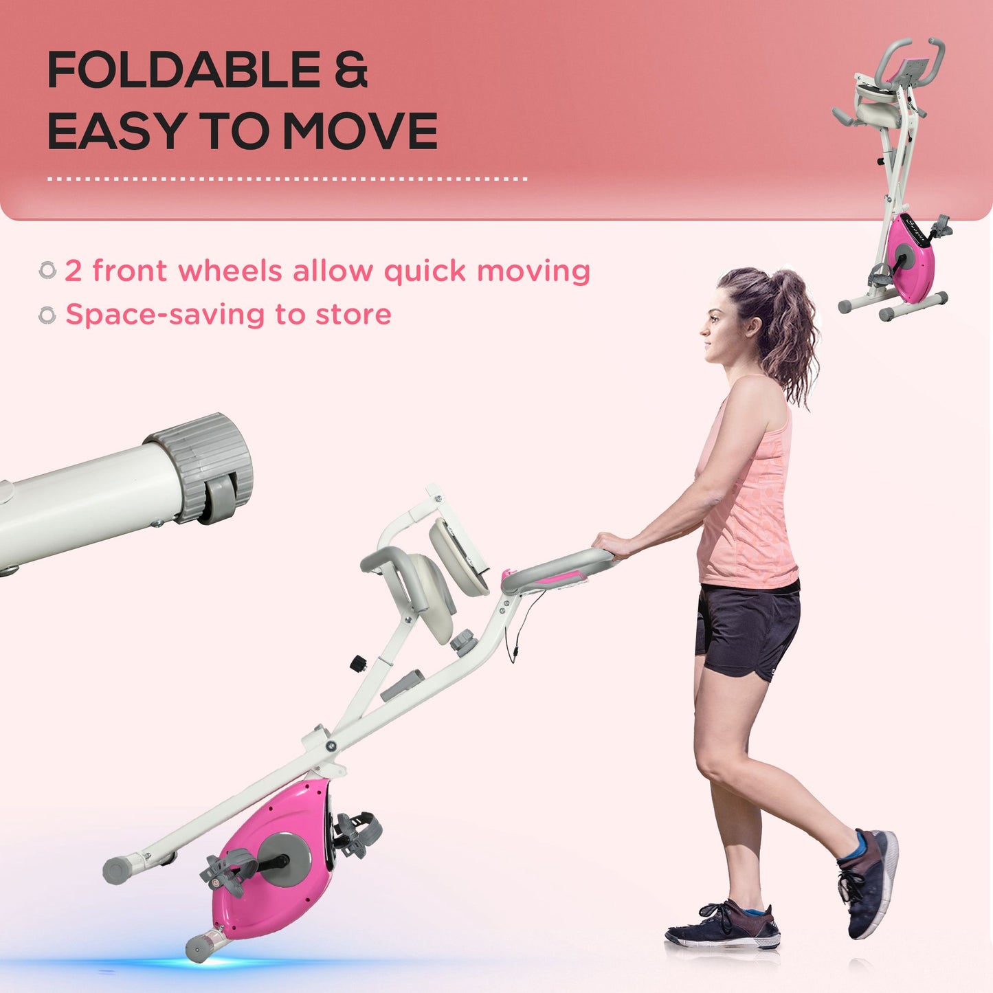 HOMCOM Folding Exercise Bike, 8 Level Magnetic Resistance Indoor Stationary Bike, Upright Fitness Bike with Backrest Tablet Holder, 5 Level Adjustable Seat Height, White